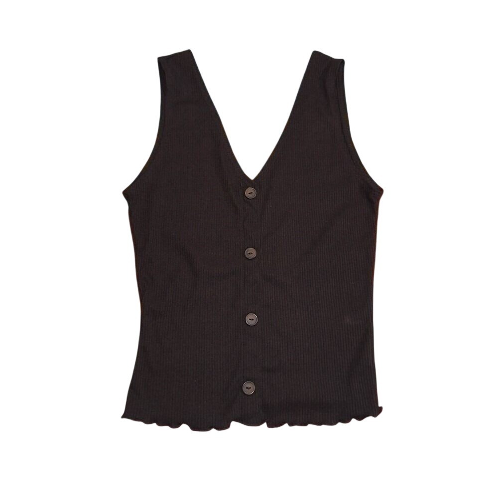 Caution To The Wind Black Sleeveless Ribbed Button Front Tank Top Womens Small